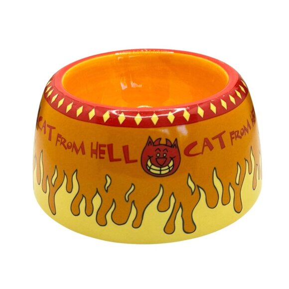 "Cat From Hell" Ceramic Pet Bowl With Flame Design - Picture 1 of 12